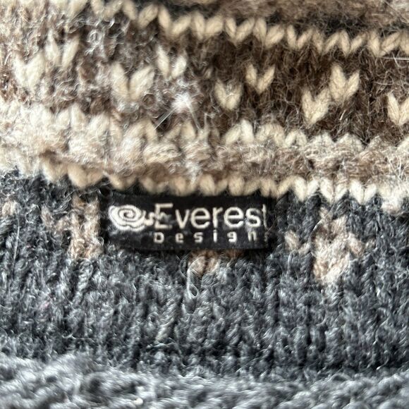 Everest Designs Skull Cap Brown/Charcoal Fair Isle Wool Lined Beanie Hat Nepal - Picture 6 of 11